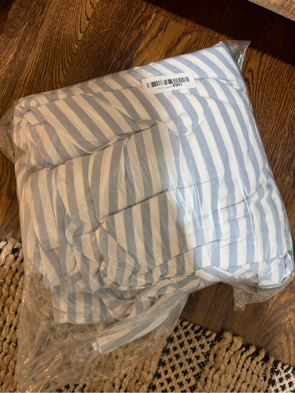 Striped Light Blue Duvet Cover Set with Neutral Accent - Picture 2 of 2